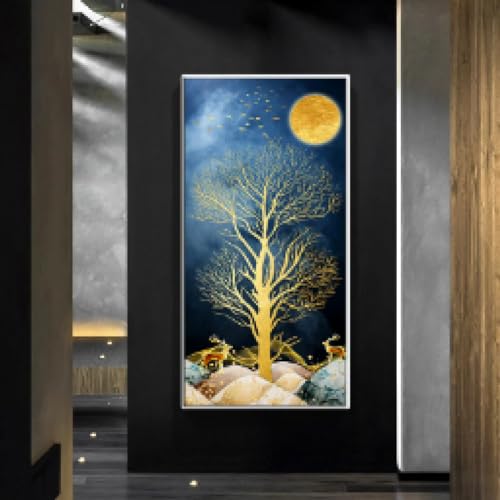 Toile lune dorée et cerf pour sublimer la déco de votre chambre