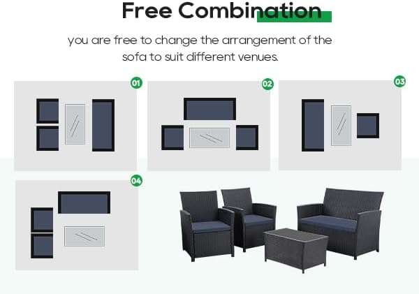 Miniatura 7 de Muebles de patio al aire libre, juego de sofá seccional de 4 piezas, muebles de balcón, sillas de mimbre de ratán con mesa y sofá biplaza para