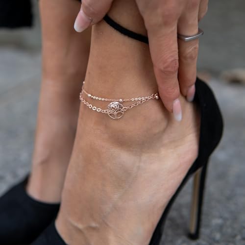 SERASAR Bracelet de Cheville Femme Arbre de Vie Or Rose Saint-Valentin – vue 3
