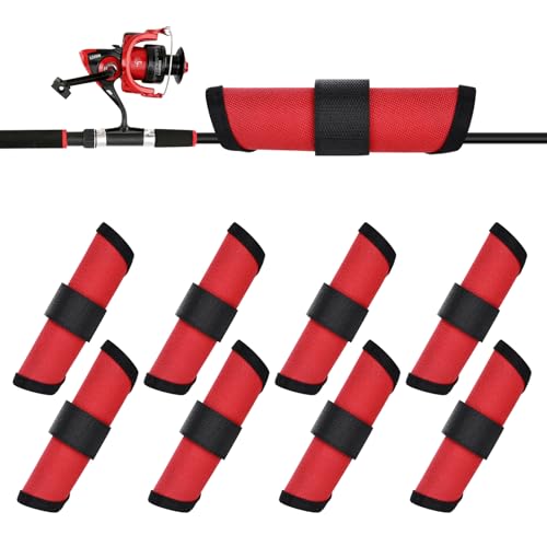 KesaPlan 8 Pack Fishing Lure Covers 6 Lure Wraps for Fishing Rod Hook Cover Bait Storage Protector Easily See Bait Glove to Keep Fishermen Safe(Red)