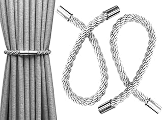 Aocar Magnetic Curtain Tiebacks, Handmade Curtain Rope, Drapery Buckle (Silver)