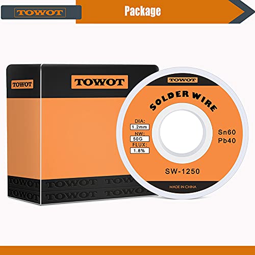 TOWOT Tin Lead Rosin Core Solder Wire for Electrical Soldering, Content 1.8% Solder Flux Sn60-Pb40 (1.2mm, 50g)