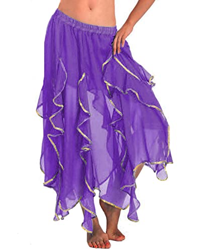 Victray Belly Dance Skirt Long Dancing Skirts Layered Performance Skirt Party Festival Costume For Women And Girls (Purple) #TOP4
