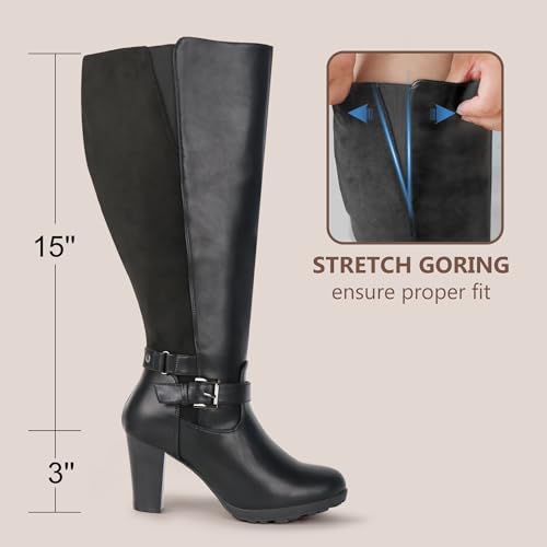 Women's Plus Size Extra Wide Calf High Heel Dress Boots with Ankle Buckle2