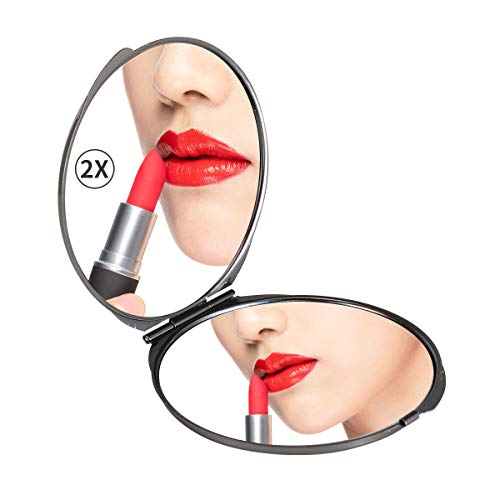 Dynippy Compact Mirror Bulk Round Makeup Metal Pocket Mirror For Purses Portable Hand Mirror Double-Sided With 2 X 1X Magnification - Black #TOP4