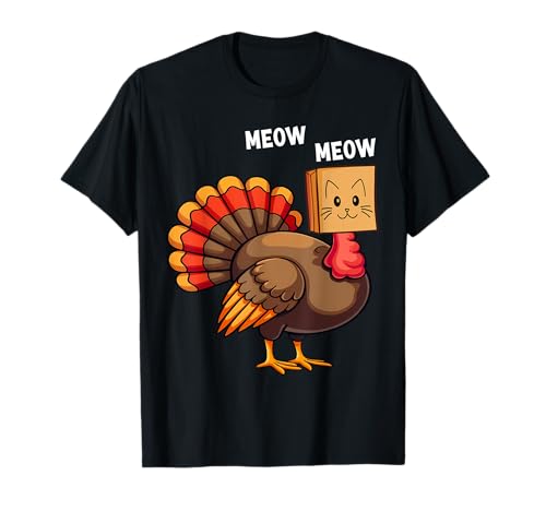 Divertido pavo gato miau divertido amante de los gatos humor de Acción de Gracias Camiseta