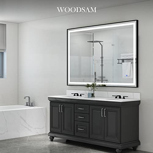 Woodsam Led Mirror For Bathroom 60X40 Inch, Black Frame Dimmable Wall Mounted Vanity Mirror, Smart Anti Fog Mirror Waterproof Vertical & Horizontal #TOP6