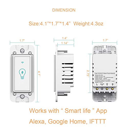 Smart Switch, WiFi Light Switch in-Wall Wireless Compatible with Amazon Alexa and Google Home, Timing Function, Suit for 1/2/3/4 Gang Switch Box, Neutral Wire Required Micmi, 4pack - Thumbnail 2