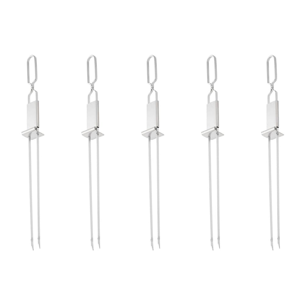 CTRLZS Stainless Steel Double Needle Barbecue Skewers with Self Push Plate Barbecue Forks Outdoor BBQ Accessories Tools 5pcs