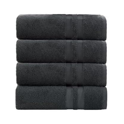 COTTON FINE Badetuch-Set aus 100 % türkischer Baumwolle, fusselfrei, schnell trocknend, solides Handtuch-Set mit 4 Stück, für Badezimmer, 68,6 x 137,2 cm, Ganzkörpergröße, hohe g/m², dunkelgrau