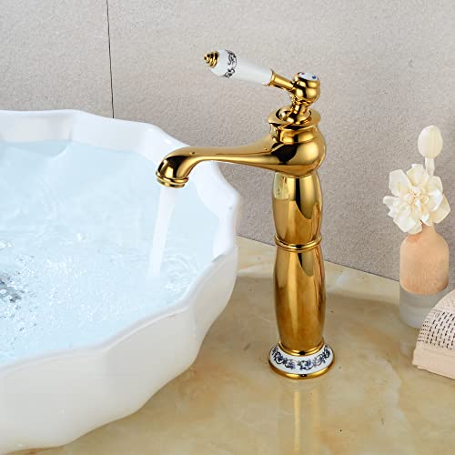 Grifo monomando retro para baño o cocina, grifo alto, color negro y dorado Cover