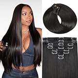 ZNXDJXE Clip in Hair Extensions Real Human Hair, 18 Inch 100g/3.6oz, 1B Natural Black, Invisible Seamless Straight Remy Human Hair Extensions Cip ins for Women 8pcs Per Set with Double Weft
