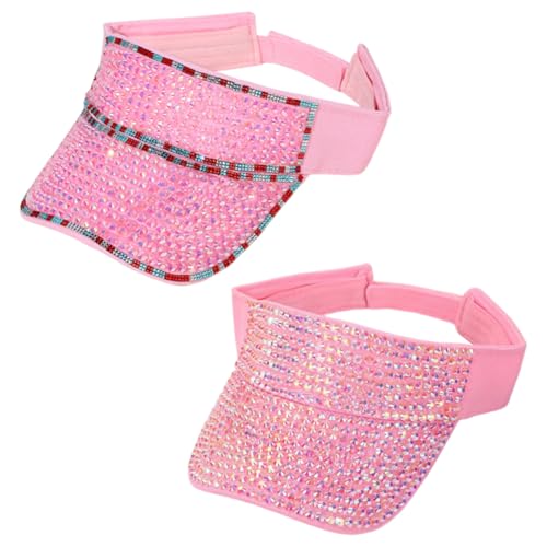 Besforta 2 Pcs Bling Rhinestone Sun Visor Hats for Women Men UV Protection Cap for Golf Tennis Cycling Running Beach
