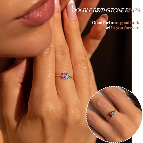 Btysun October Birthday Gifts For Women Birthstone Ring For Teen Girl Dainty Gold Rings With 2 Gemstone Birthday Gifts For Mom Christmas Unique Adjustable Anniversary Wedding Jewelry For Girlfriend Wife thumb #4
