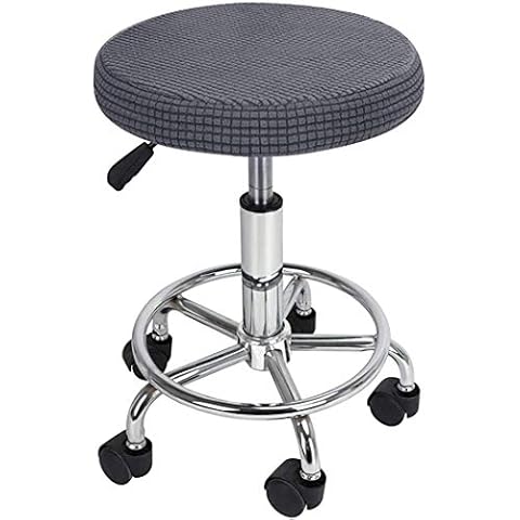 FakeFace Non Slip Round Bar Stool Seat Cover Chair Seat Cushion, Stretchable Breathable Fits For 30-38cm Universal Club Salon Stools Chair Slipcover Chair Cover Protector Dark Grey Cover
