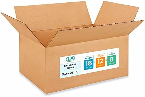 IDL Packaging Medium Corrugated Shipping Boxes 18"L x 12"W x 8"H (Pack of 5) - Prime Choice of Strong Packing Boxes for USPS, UPS, FedEx Shipping - Easy-to-Recycle Cardboard Boxes for Packaging