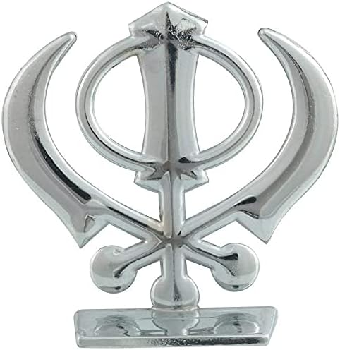 Imagine Design Mart Sikh Religious Symbol Khanda Sahib Idol Silver Metal Statue for Car Dashboard | Mandir Pooja Murti | Home Decor | Office Table Showpiece (LBH-5 x 0.5 x 6.5 cm)