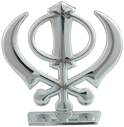 Imagine Design Mart Sikh Religious Symbol Khanda Sahib Idol Silver Metal Statue for Car Dashboard | Mandir Pooja Murti | Home Decor | Office Table Showpiece (LBH-5 x 0.5 x 6.5 cm)