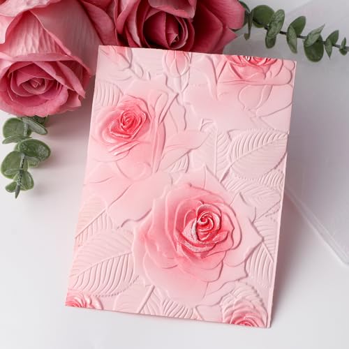 OTCRAFT 3D-Kunststoff-Prägeschablone Rose für Bastelarbeiten Scrapbooking Fotoalbum Kartenbasteln Dekoration für Kartenherstellung Prägeschablone Papierkarte 16 x 11 4 cm (L x B)
