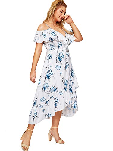 Milumia Women's Plus Size Floral Bodycon Midi Dress - Sleeveless, Mock Neck, Thigh Slit, Ruched Detail