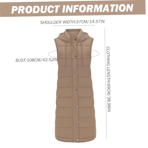 Chaleco largo de algodon para mujer acolchado con capucha de longitud media casual 5