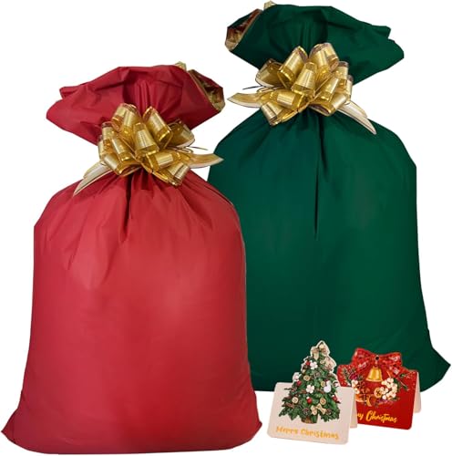 LBQPFQ Santa Sacks Drawstring Christmas Bags39 x 27.5 inches/ 17.7 x 22 inches/ 45 x 56cm Message Card Large Christmas Bags with Drawstring for Xmas Presents Party Favor Supplies (2)