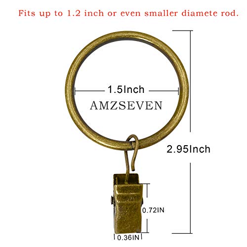 40 Pack Metal Curtain Rings with Clips, Drapery Clips Hooks, Decorative Curtain Rod Clips 1.5 in Interior Diameter, Antique Bronze