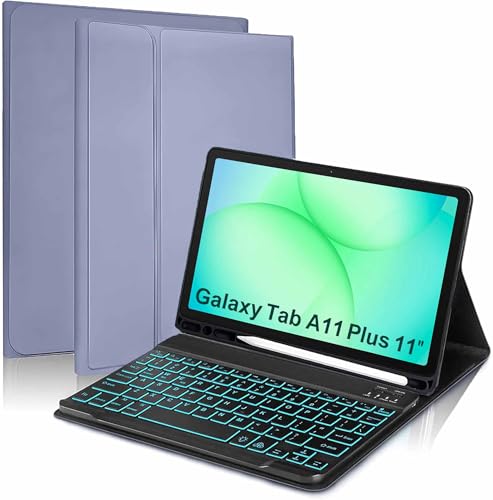 Image of ProElite Keyboard case Cover for Samsung Galaxy Tab A11 Plus 11 inch 2025, Magnetic Detachable Wireless Bluetooth Keyboard Case with S Pen Holder Built-in 7-Colors Backlit, Lavender