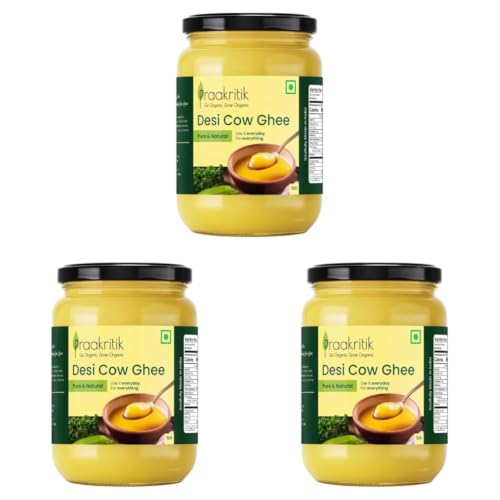 Image of Praakritik Desi Cow Ghee 1 Litre - Premium Pure Ghee, Traditional Method, Authentic Desi Ghee for Cooking, Healthy & Flavorful (Pack of 3)