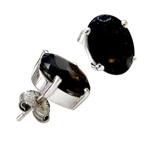 Pendientes de cuarzo ahumado natural y plata para mujer de diseño ovalado 3