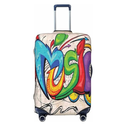 Music Style Print Suitcase Cover Luggage Protector Washable Elastic Fashionable Travel Gear Cover