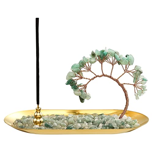Kristall Räucherstäbchenhalter, 7 Chakra Kristall Weihrauchbrenner Sticks Halter mit Ash Catcher Baum des Lebens Weihrauch Halter für Zuhause, Büro, Schlafzimmer, Yoga, Dekoration Cover