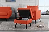 Mid-Century Modern Living Room Large Accent Chair with Footrest/Storage Ottoman (Orange)