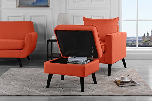 Mid-Century Modern Living Room Large Accent Chair with Footrest/Storage Ottoman (Orange)