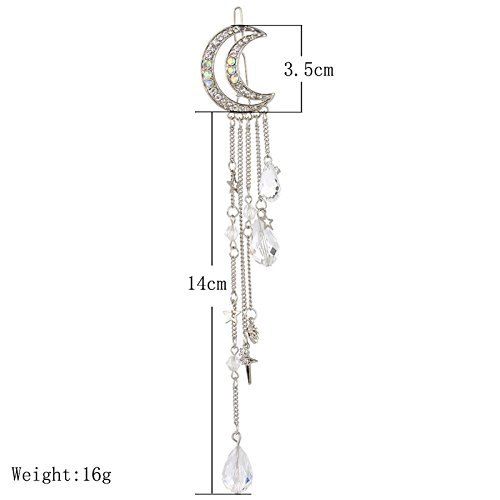 Qtmy Moon Rhinestone Tassel With Crystal Beads Charms Hair Clip Pin Hair Chain Jewelry Hair Accessories (Silver) #TOP1