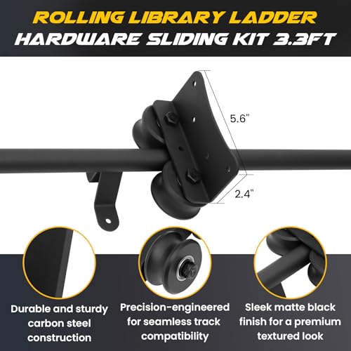 Souyou 𝙐𝙥𝙜𝙧𝙖𝙙𝙚 Rolling Library Sliding Ladder Hardware Kit (No Ladder),3.3Ft Round Tube Sliding Library Hardware,Floor Roller With Brake,3 Yr Warranty thumb #4