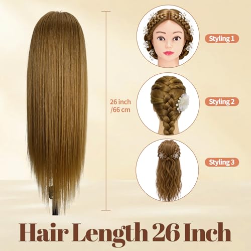 Miniatura 5 de Cabeza Maniquí, Yofuly 26inch Cabeza Peluqueria, 80 Cabello Humano, Cabeza Práctica Modelo Maniqui De Cosmetología Con Abrazadera De Mesa Y Juego De Trenzas De Cabello Diy Castaño Claro