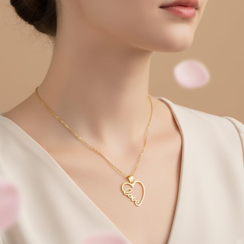 Gold Plated Heart Love Pendant Necklace and Earrings Set – Stainless Steel Dainty Jewelry Set for Women, Gift Set for Her, Romantic Valentine’s Day or Birthday Present - Image 4