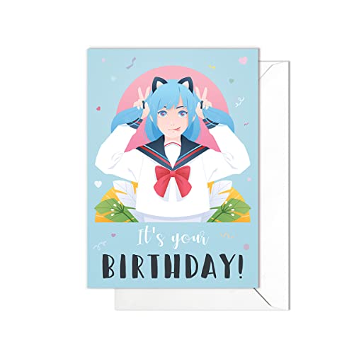 Tarjetas de felicitación de feliz cumpleaños, estilo japonés, bonita tarjeta de arte kawaii con sobre (¡es tu cumpleaños!)