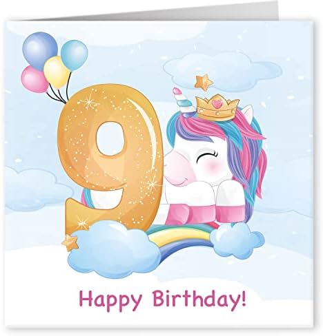 Cult Kitty - Unicorn 9th Birthday Card - Cute Birthday Card for Girls - Birthday Cards for Children - Happy Birthday Card for Daughter - Granddaughter Birthday card - Niece Birthday card