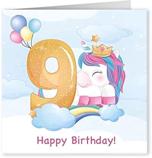 Cult Kitty - Unicorn 9th Birthday Card - Cute Birthday Card for Girls - Birthday Cards for Children - Happy Birthday Card for Daughter - Granddaughter Birthday card - Niece Birthday card