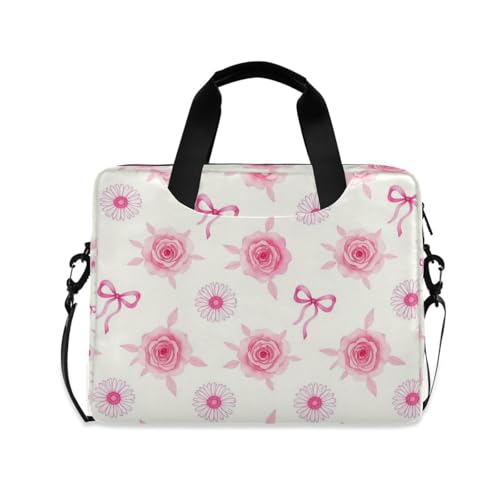 Funda para portátil 15.6 pulg con asa y correa rosa y blanca