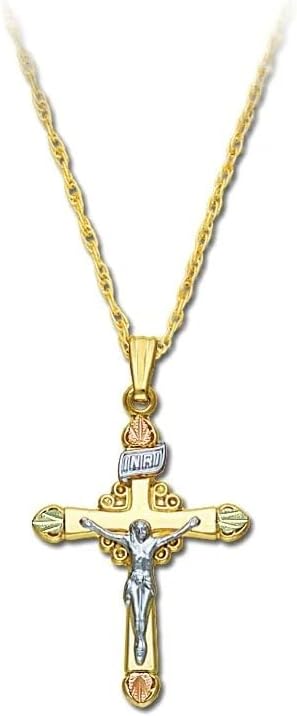 Landstroms Black Hills Gold filled Crucifix Pendant, 12K Gold Leaves