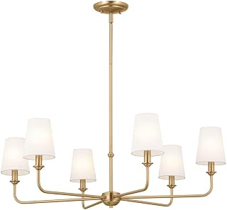 Kichler Pallas 6-Light Chandelier Brushed Natural Brass with Optional Linen Shades, 32.25"W x 13.75"H for Foyer Dining Room (52516BNB)