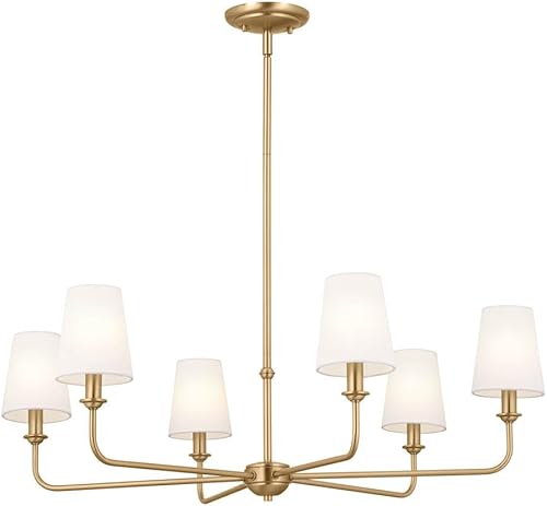Kichler Pallas 52516BNB - Candelabro de 6 luces en latón natural cepillado, lámpara de techo clásica con persianas cónicas de lino opcional para