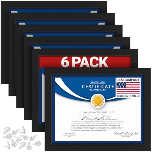 Icona Bay 8.5x11 Diploma Frames (Black, 6 Pack), Sturdy Wood Composite Certificate Frames, Sleek Document Frames Bulk, Sleek Design, Table Top or Wall Mount, Exclusives Collection
