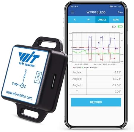 [Bluetooth 5.0 Accelerometer+Inclinometer] WT901BLECL MPU9250 High-Precision 9-axis Gyroscope+Angle(XY 0.2° Accuracy)+Magnetometer Compass with Kalman Filter, Low-Power 3-axis AHRS IMU Tilt Sensor