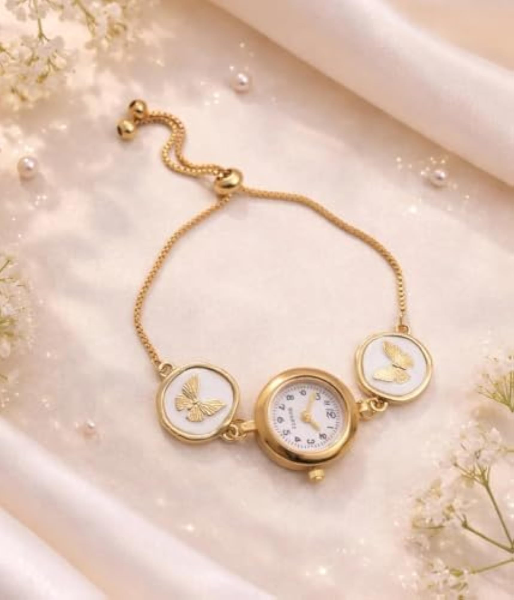 Women's Multicolor Butterfly Design Adjustable Chain Bracelet Watch