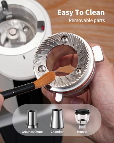 Image of SHARDOR Professional 64mm Burr Coffee Grinder with 100 Grind Settings and All-Metal Chamber, Coffee Bean Grinder with Adjustable Electronic Timer and LED Display, Anti-Static, White, 120V Only
