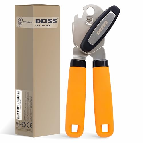 Deiss PRO Hand Held Can Opener – Smooth Edge Can Opener Manual & Bottle Opener, Heavy Duty Stainless Steel Can Openers, Effortless Turn Knob, Sharp Blade for Easy Cutting, Non-Slip Ergonomic Handle